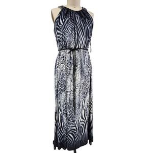 NWT Studio One Maxi Dress Mixed Animal Print Beaded  Necklace Strap Sz 14 P